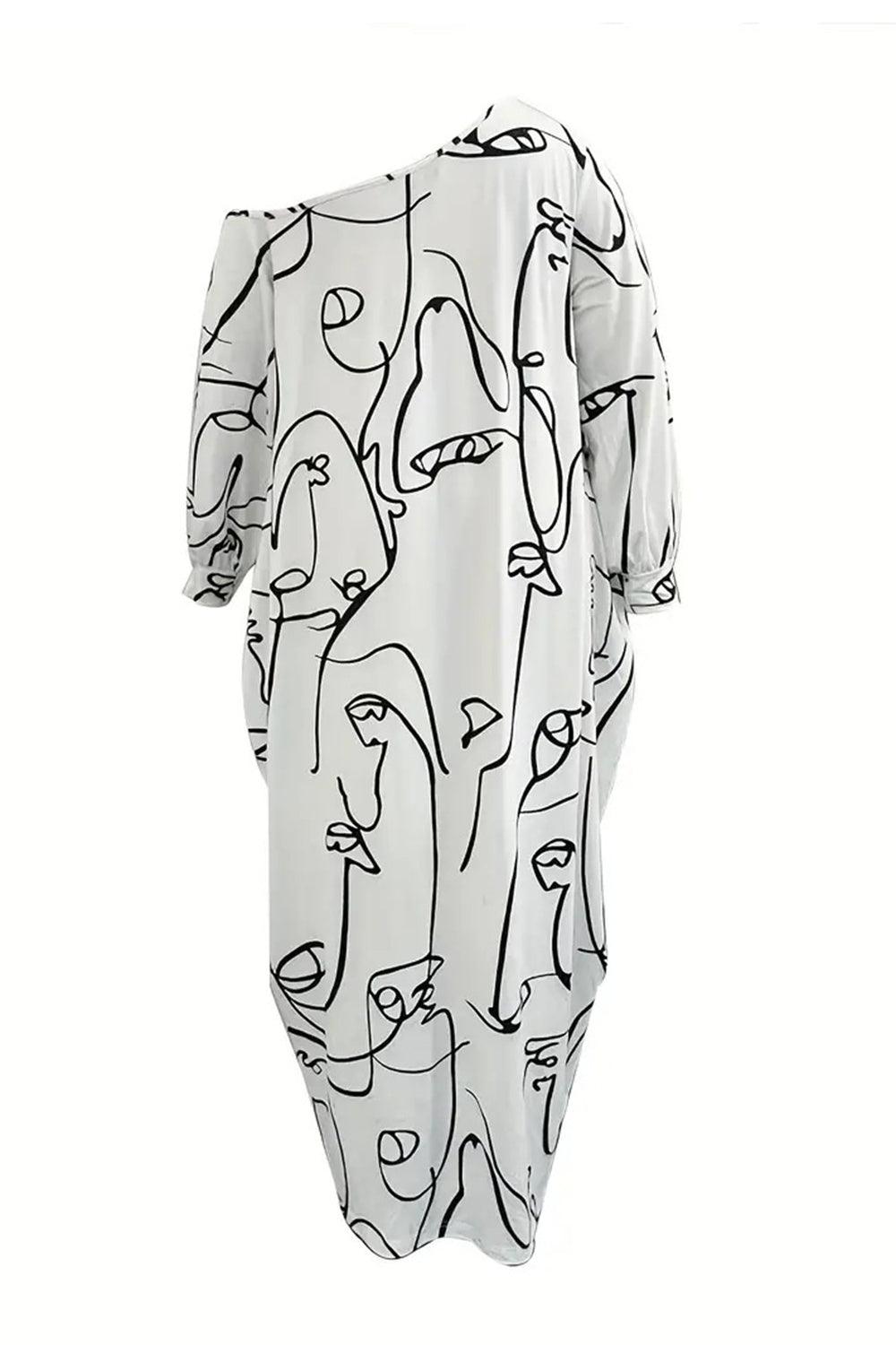 Printed Single Shoulder Lantern Sleeve Maxi Dress Carauana Store