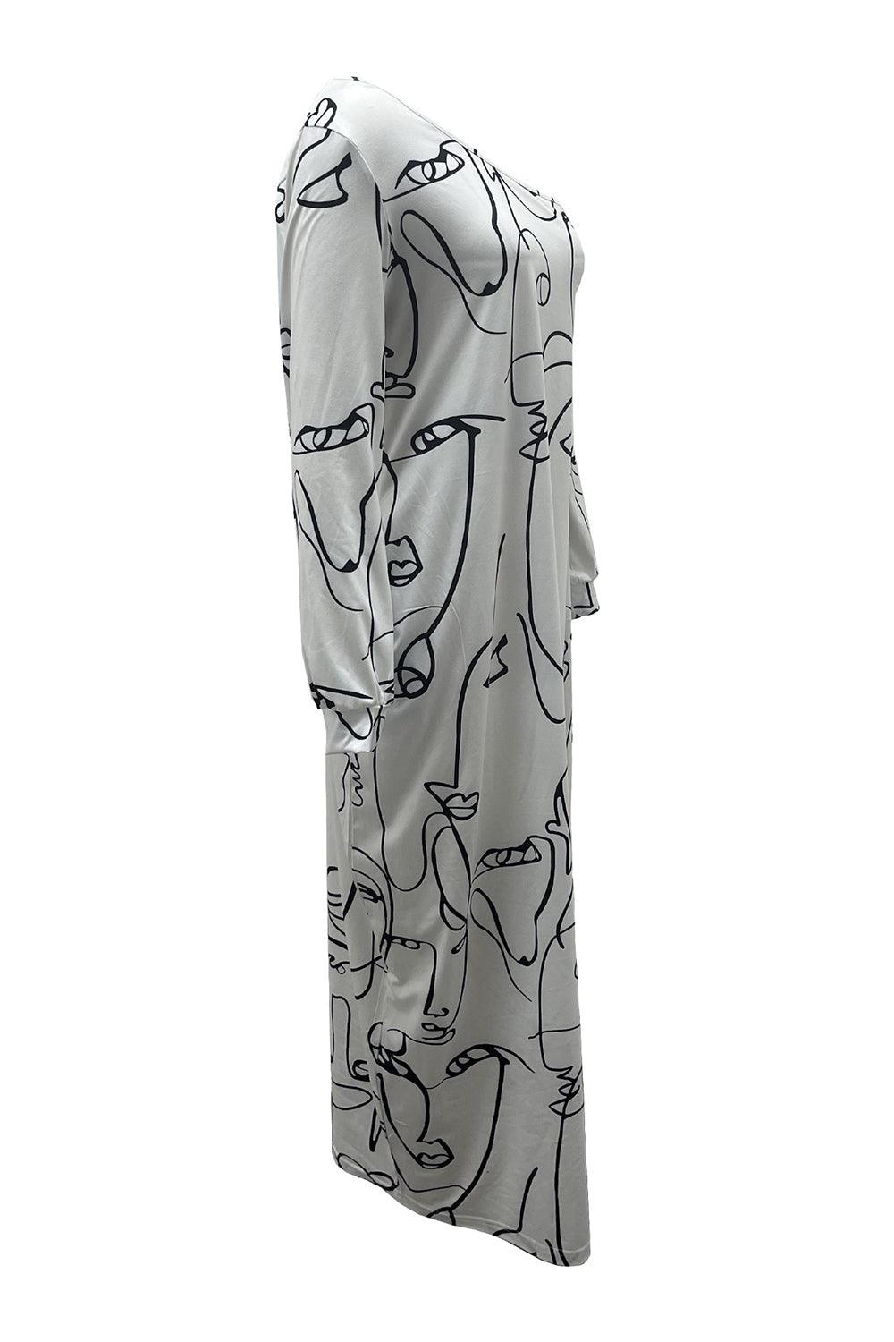 Printed Single Shoulder Lantern Sleeve Maxi Dress Carauana Store