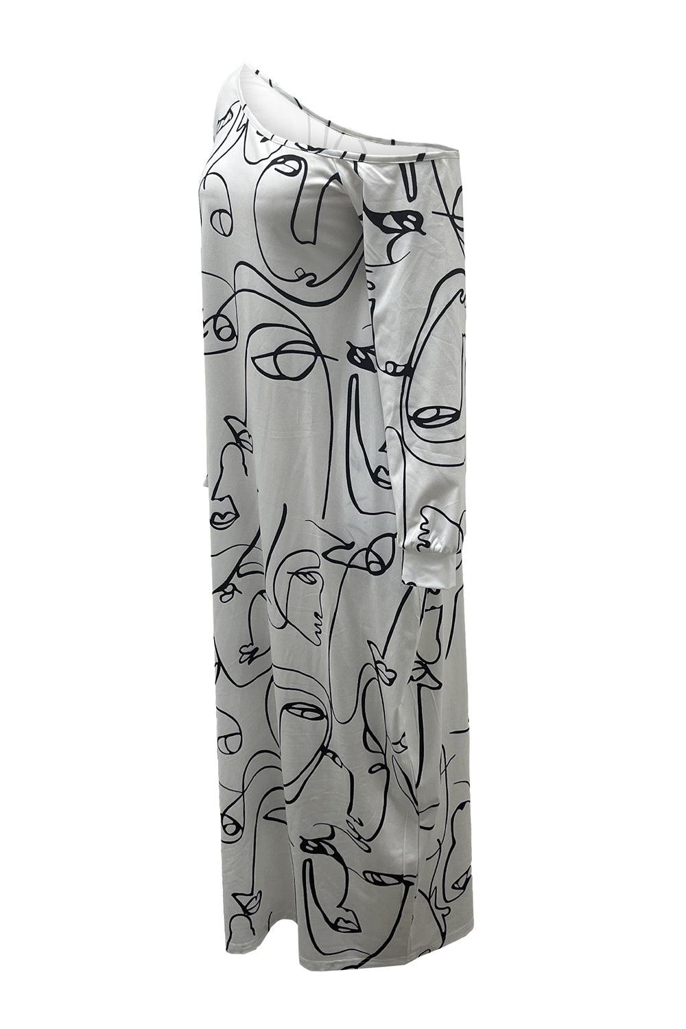 Printed Single Shoulder Lantern Sleeve Maxi Dress Carauana Store