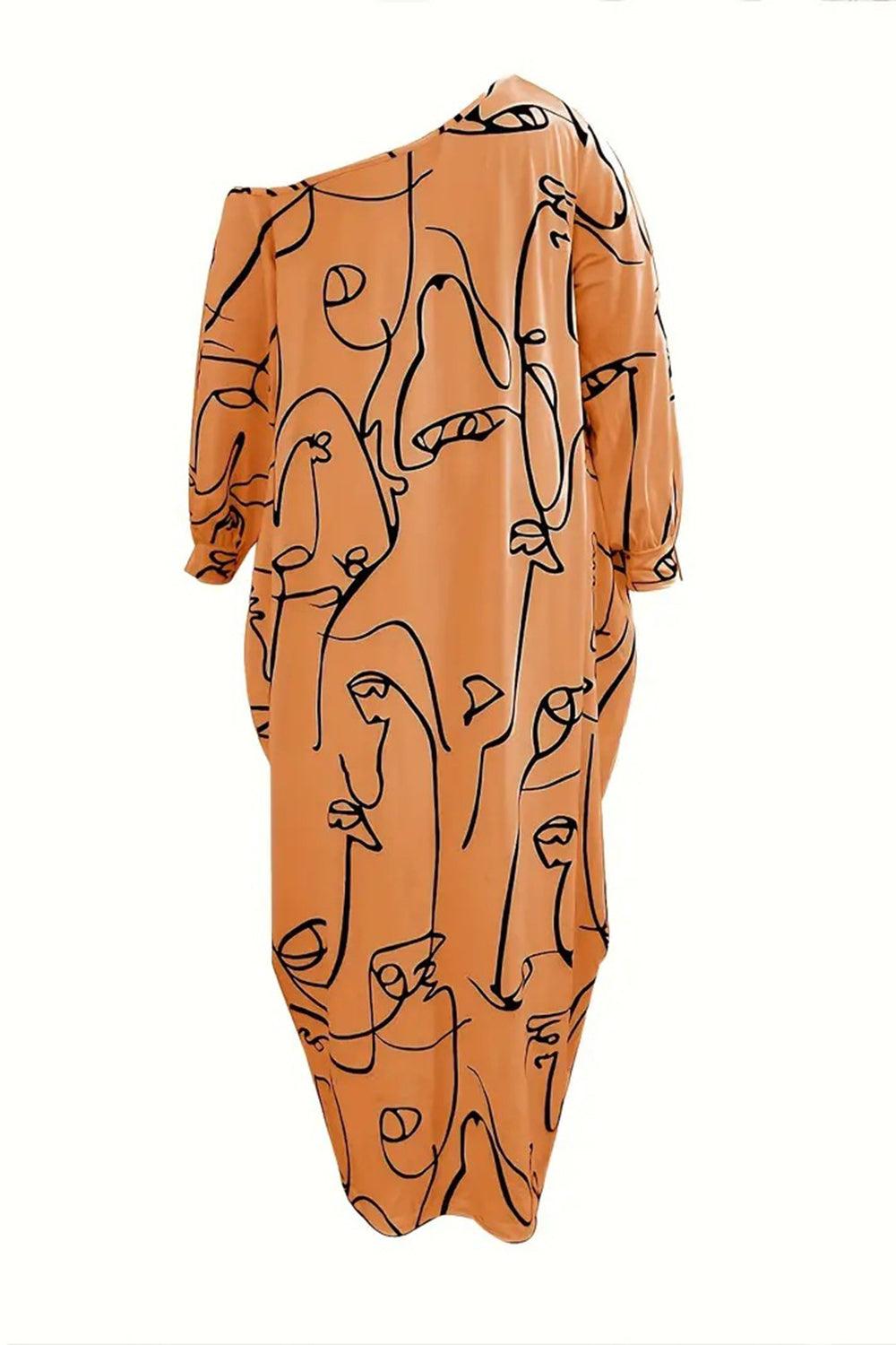 Printed Single Shoulder Lantern Sleeve Maxi Dress Carauana Store