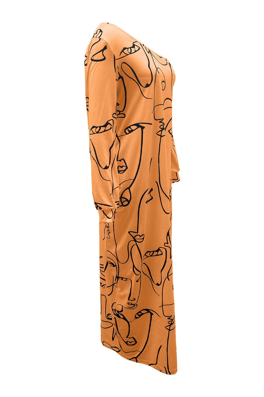 Printed Single Shoulder Lantern Sleeve Maxi Dress Carauana Store