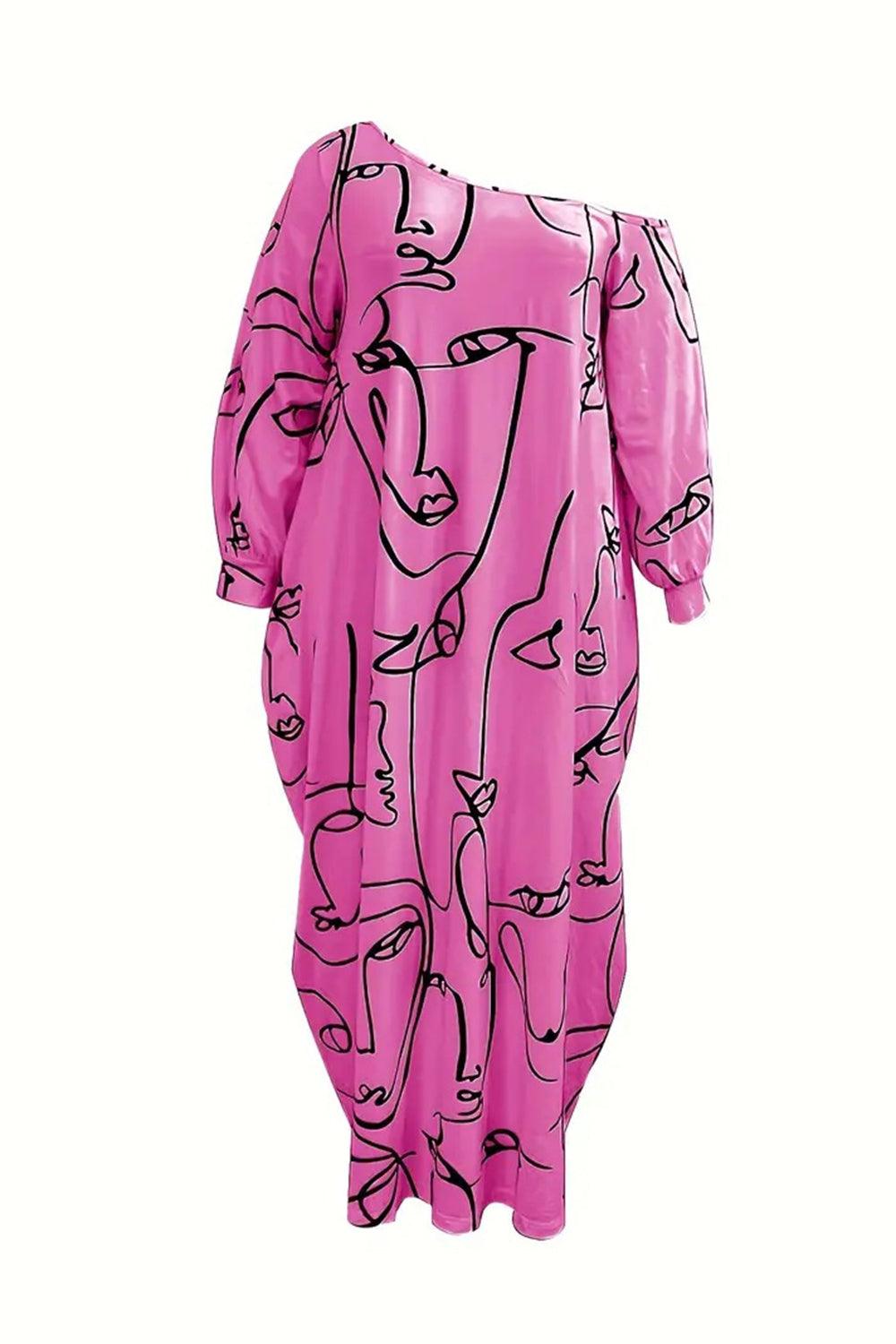 Printed Single Shoulder Lantern Sleeve Maxi Dress Carauana Store