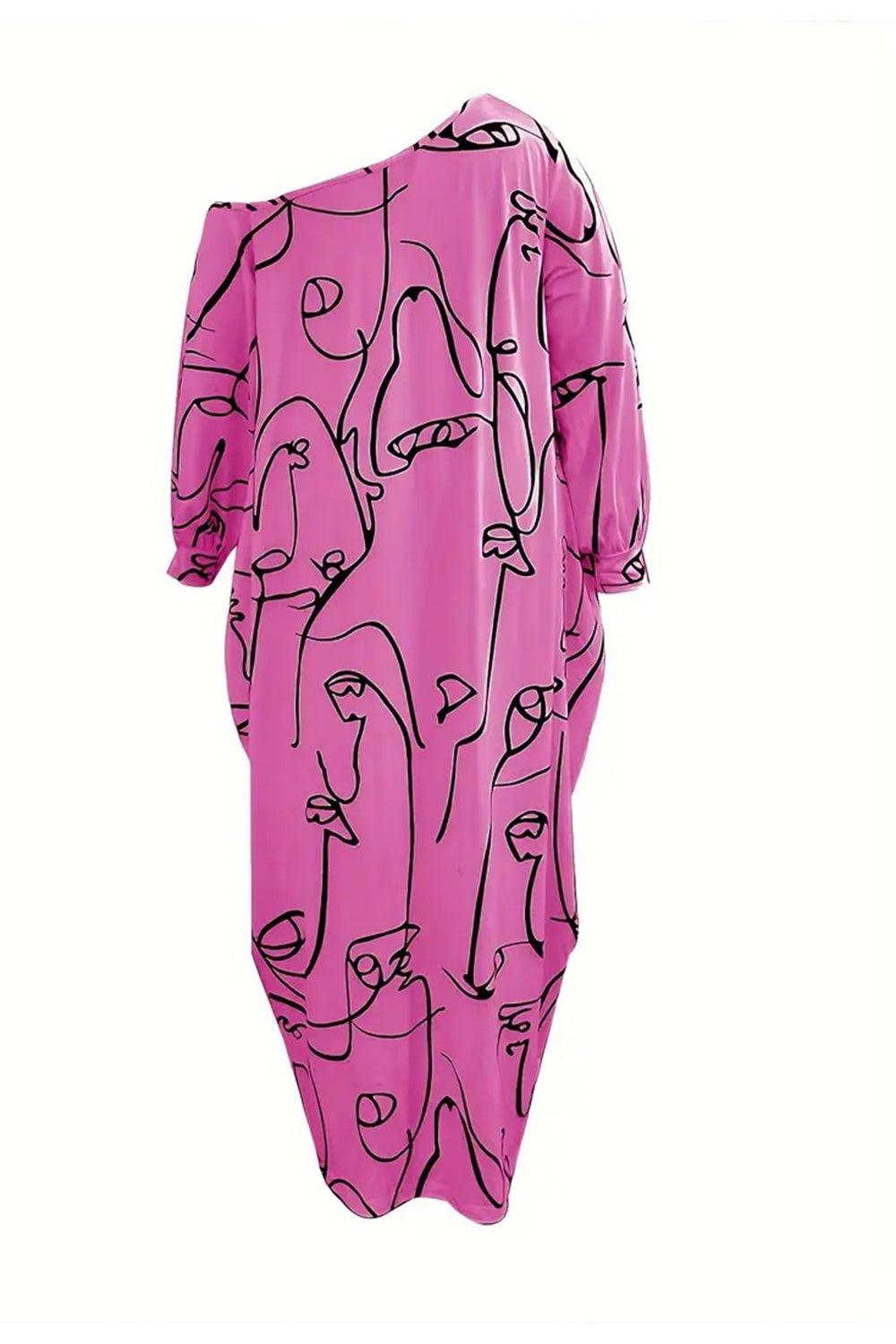 Printed Single Shoulder Lantern Sleeve Maxi Dress Carauana Store