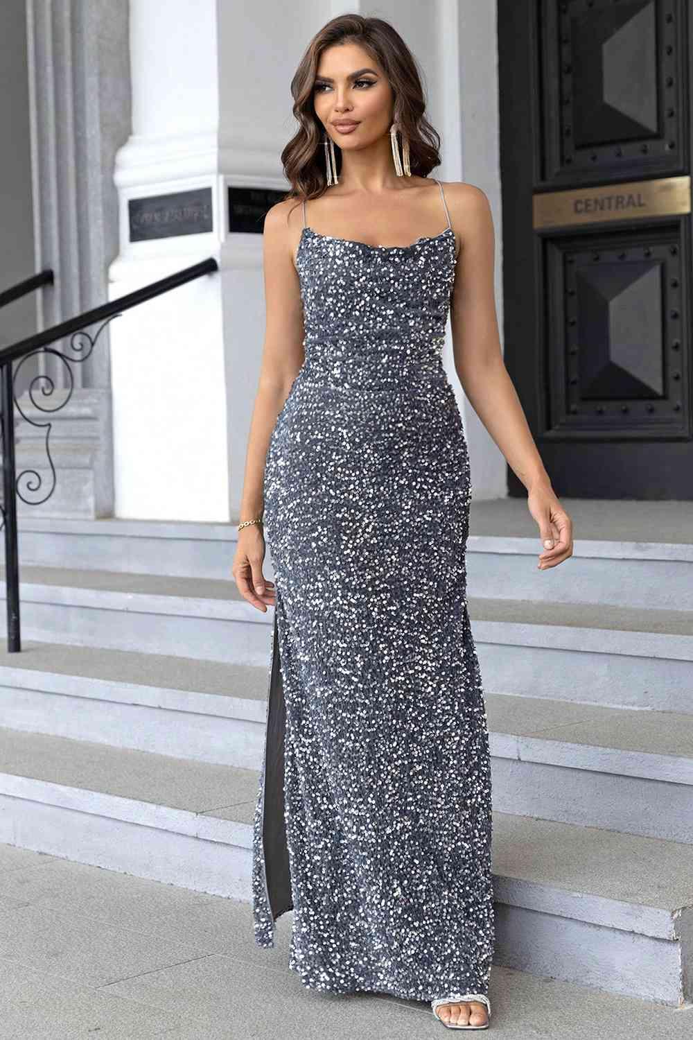 Sequin Backless Split Maxi Dress Carauana Store
