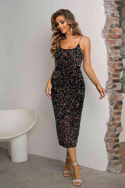 Sequin Spaghetti Strap Slit Dress Carauana Store
