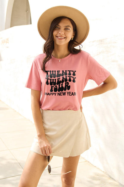Simply Love Full Size TWENTY TWENTY FOUR HAPPY NEW YEAR Short Sleeve T-Shirt Carauana Store