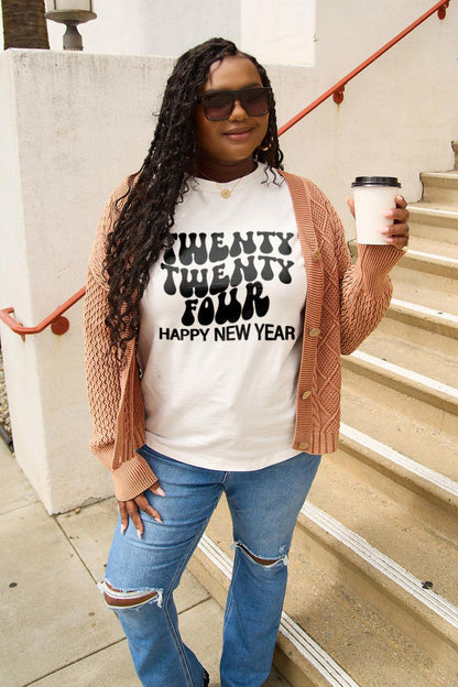 Simply Love Full Size TWENTY TWENTY FOUR HAPPY NEW YEAR Short Sleeve T-Shirt Carauana Store