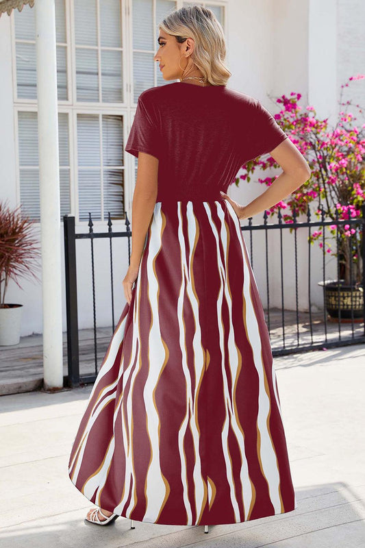 Smocked High-Low Printed Surplice Dress Carauana Store