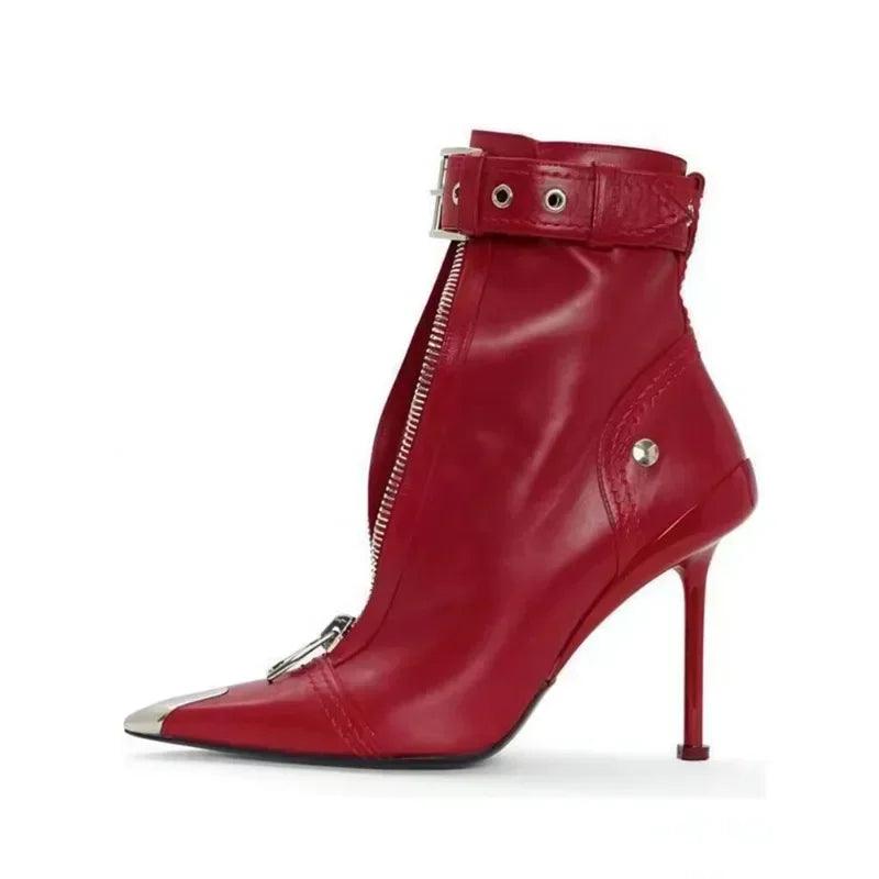 Stylish Short Boots Autumn Winter New Red High Heels Ankle Boots