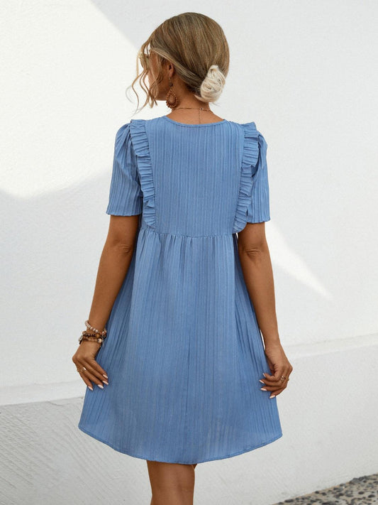Tie Neck Short Sleeve Mini Dress Carauana Store
