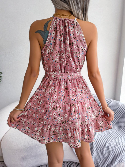 Tied Printed Grecian Neck Mini Dress Carauana Store