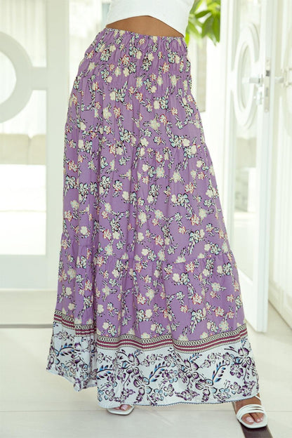 Tiered Printed Elastic Waist Skirt Carauana Store