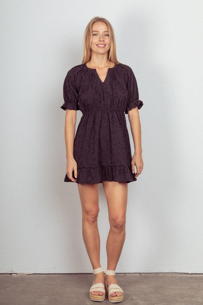 VERY J Floral Textured Woven Ruffled Mini Dress Carauana Store