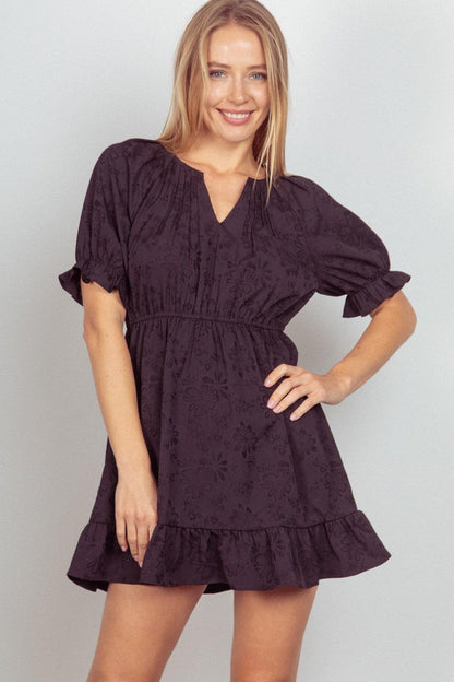 VERY J Floral Textured Woven Ruffled Mini Dress Carauana Store