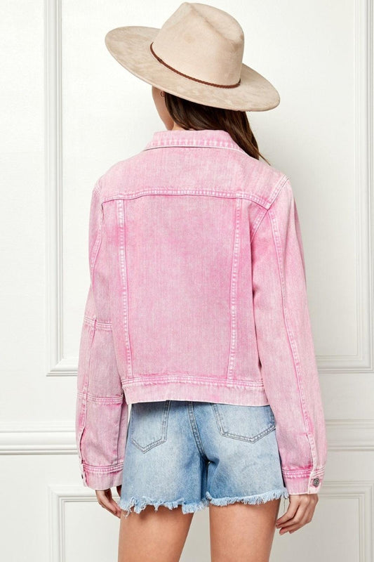 Veveret Button Up Cropped Denim Jacket Carauana Store