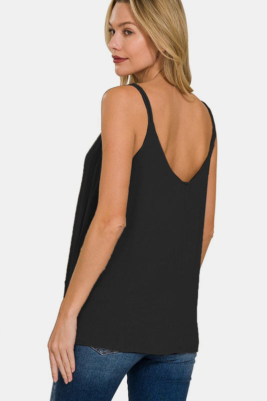 Zenana Woven Double Spaghetti Strap V-Neck Cami Carauana Store