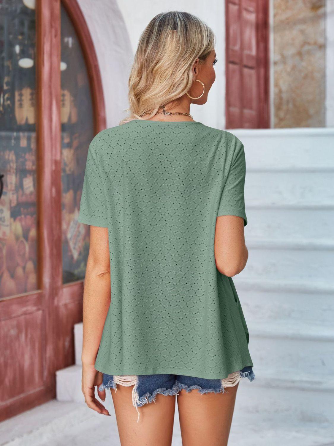 Eyelet Open Front Short Sleeve Cover Up Carauana Store