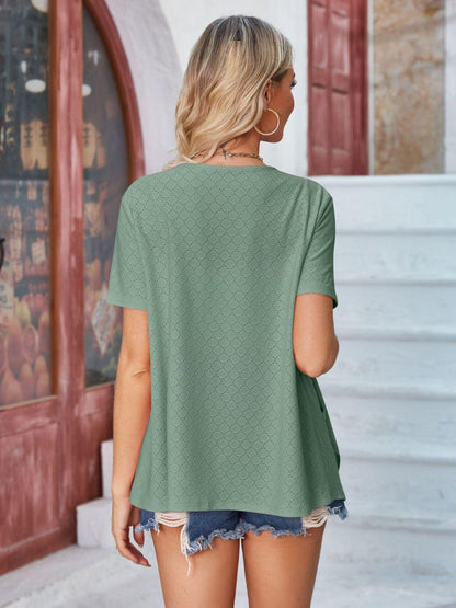 Eyelet Open Front Short Sleeve Cover Up Carauana Store