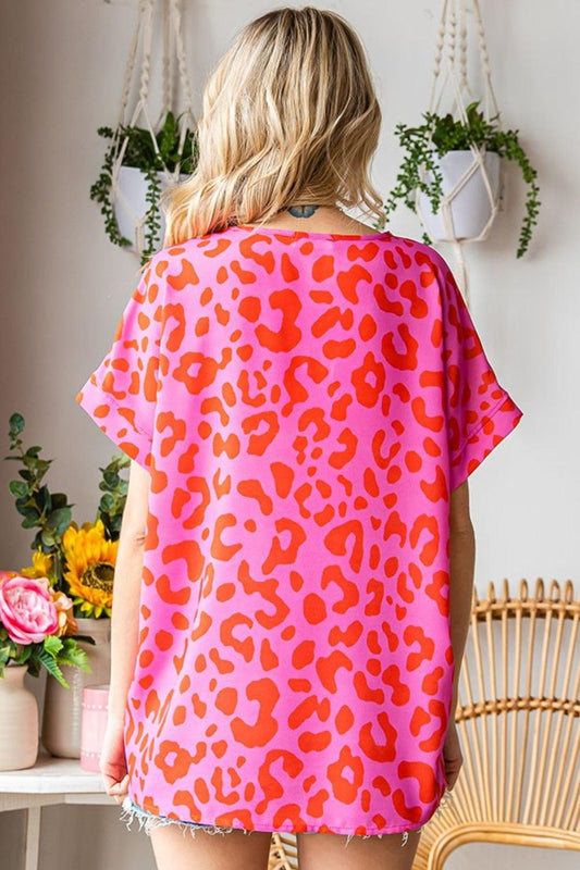 First Love Leopard V-Neck Short Sleeve Woven Top Carauana Store