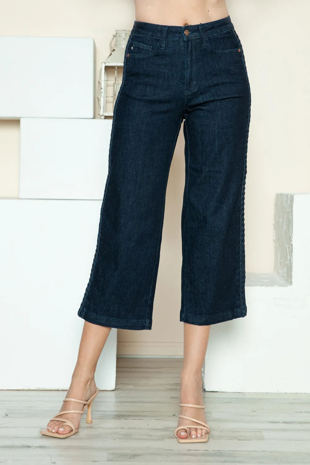 Judy Blue Full Size Side Seam Braid Detail Crop Wide Leg Jeans Carauana Store