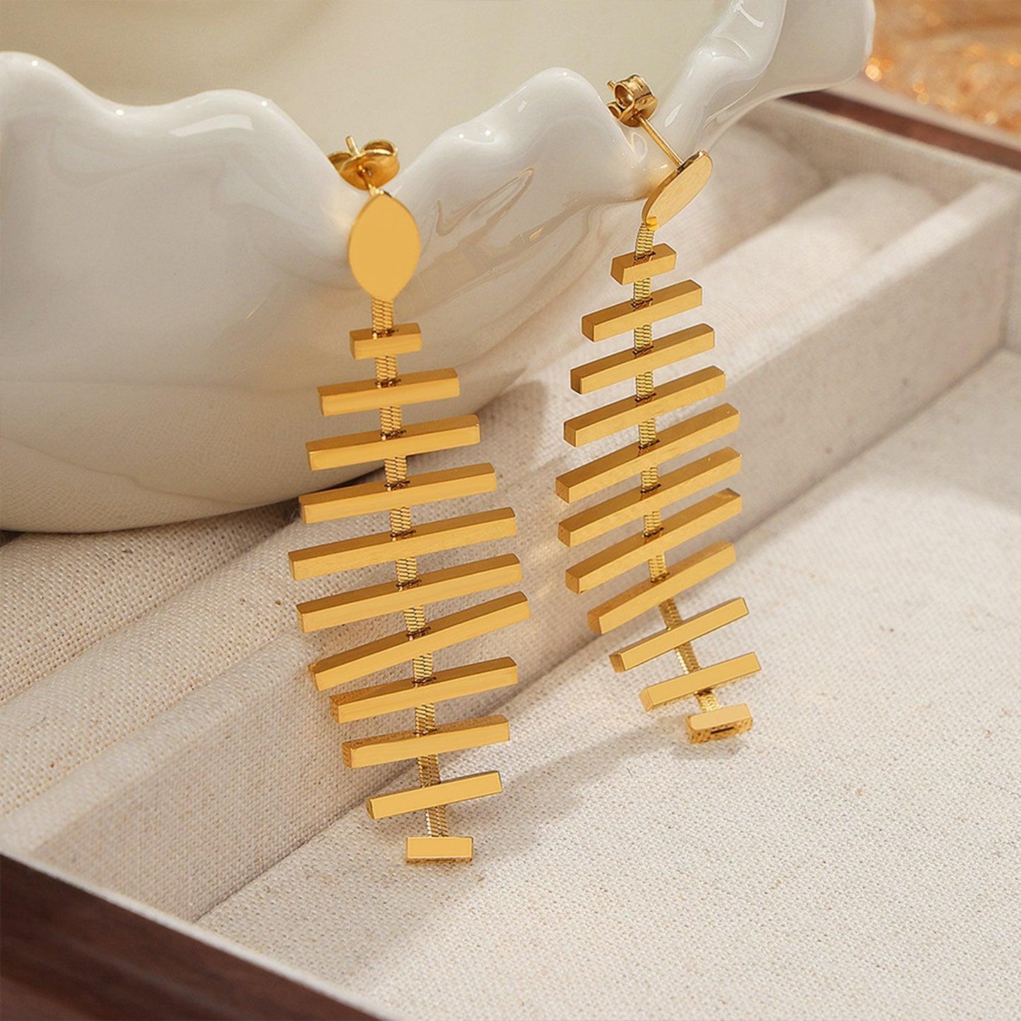 Titanium Steel Fishbone Shape Earrings Carauana Store