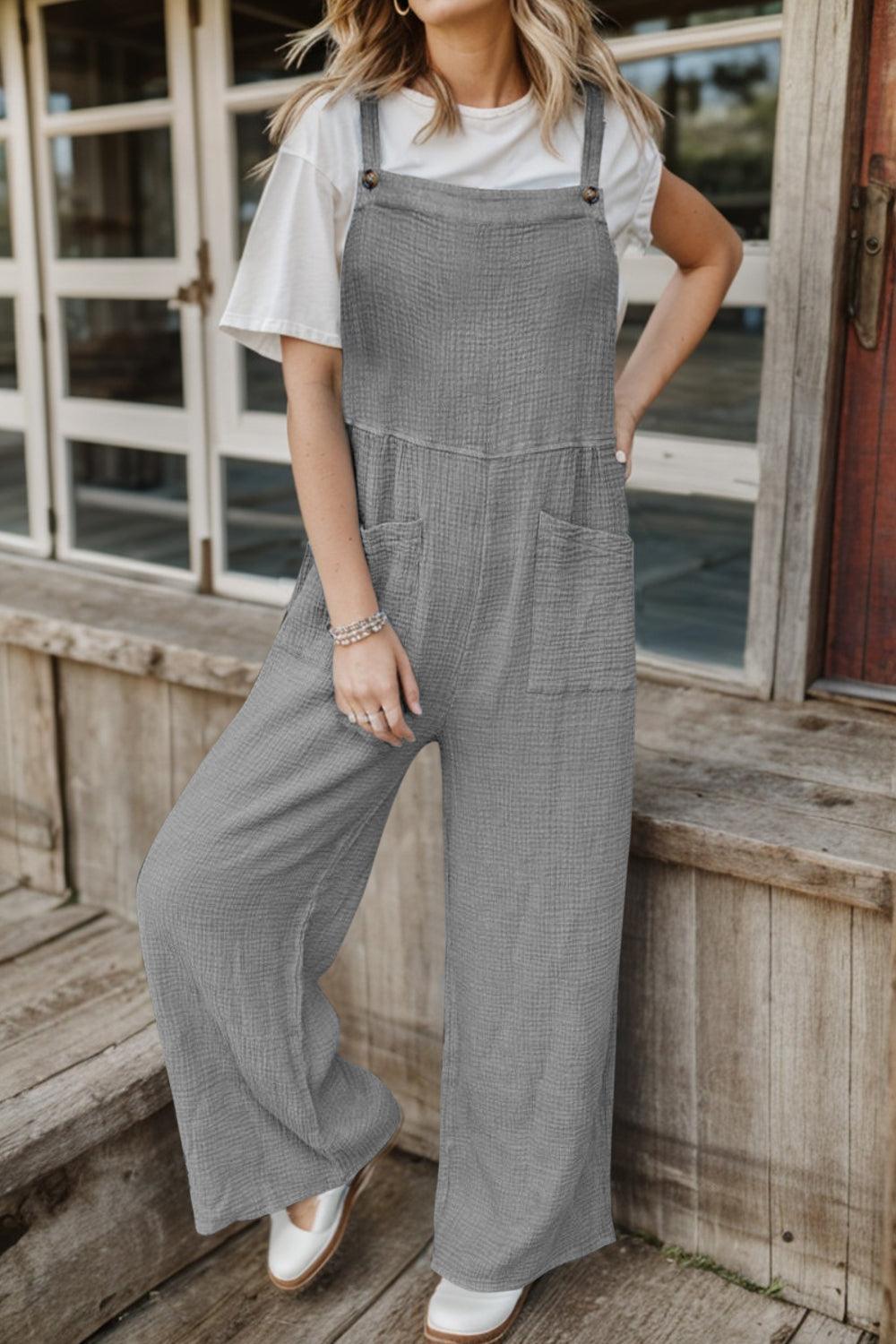 Full Size Wide Leg Front Pocket Jumpsuit Carauana Store