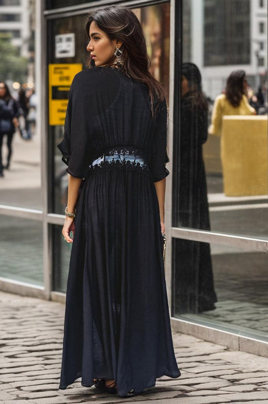 Lace Detail Half Sleeve Open Front Cardigan Carauana Store