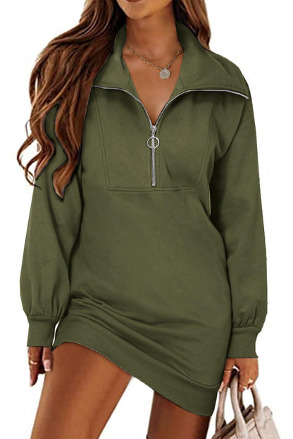 Half Zip Dropped Shoulder Mini Sweatshirt Dress Carauana Store