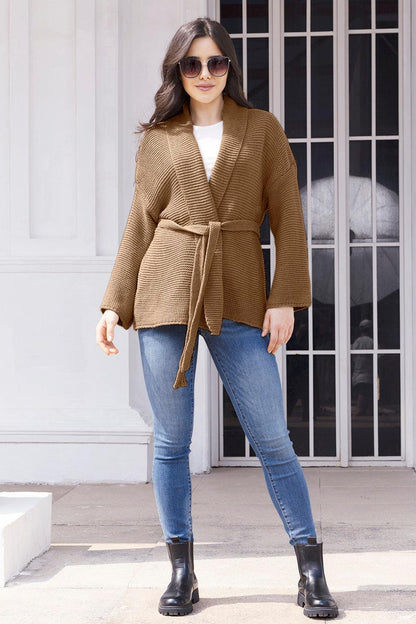 Tied Open Front Long Sleeve Cardigan Carauana Store
