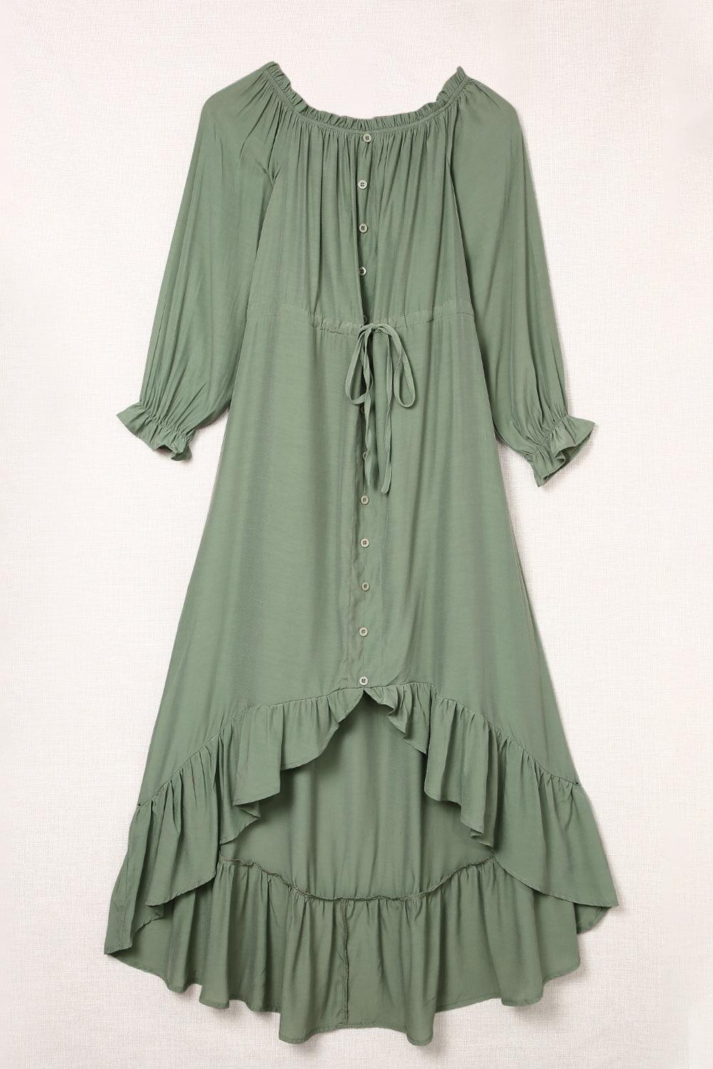 Drawstring Off-Shoulder Flounce Sleeve Dress Carauana Store