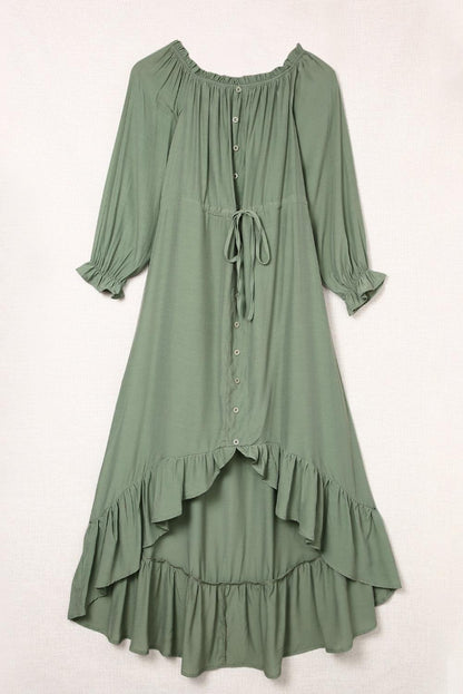 Drawstring Off-Shoulder Flounce Sleeve Dress Carauana Store