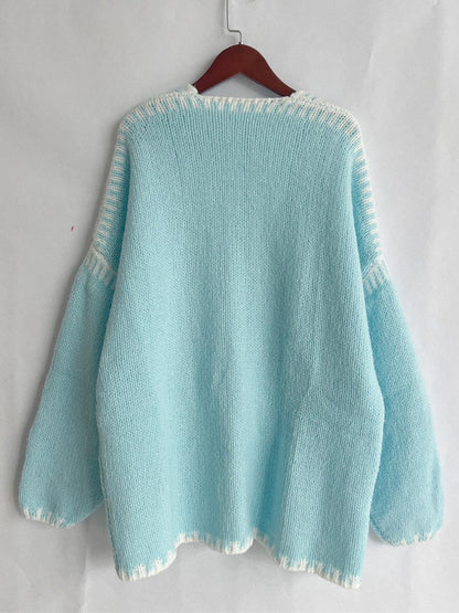 Double Take Contrast Open Front Dropped Shoulder Cardigan Carauana Store