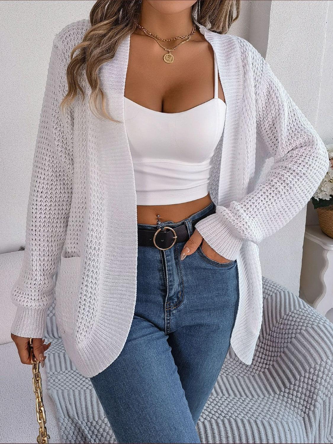 Open Front Long Sleeve Cardigan with Pockets Carauana Store
