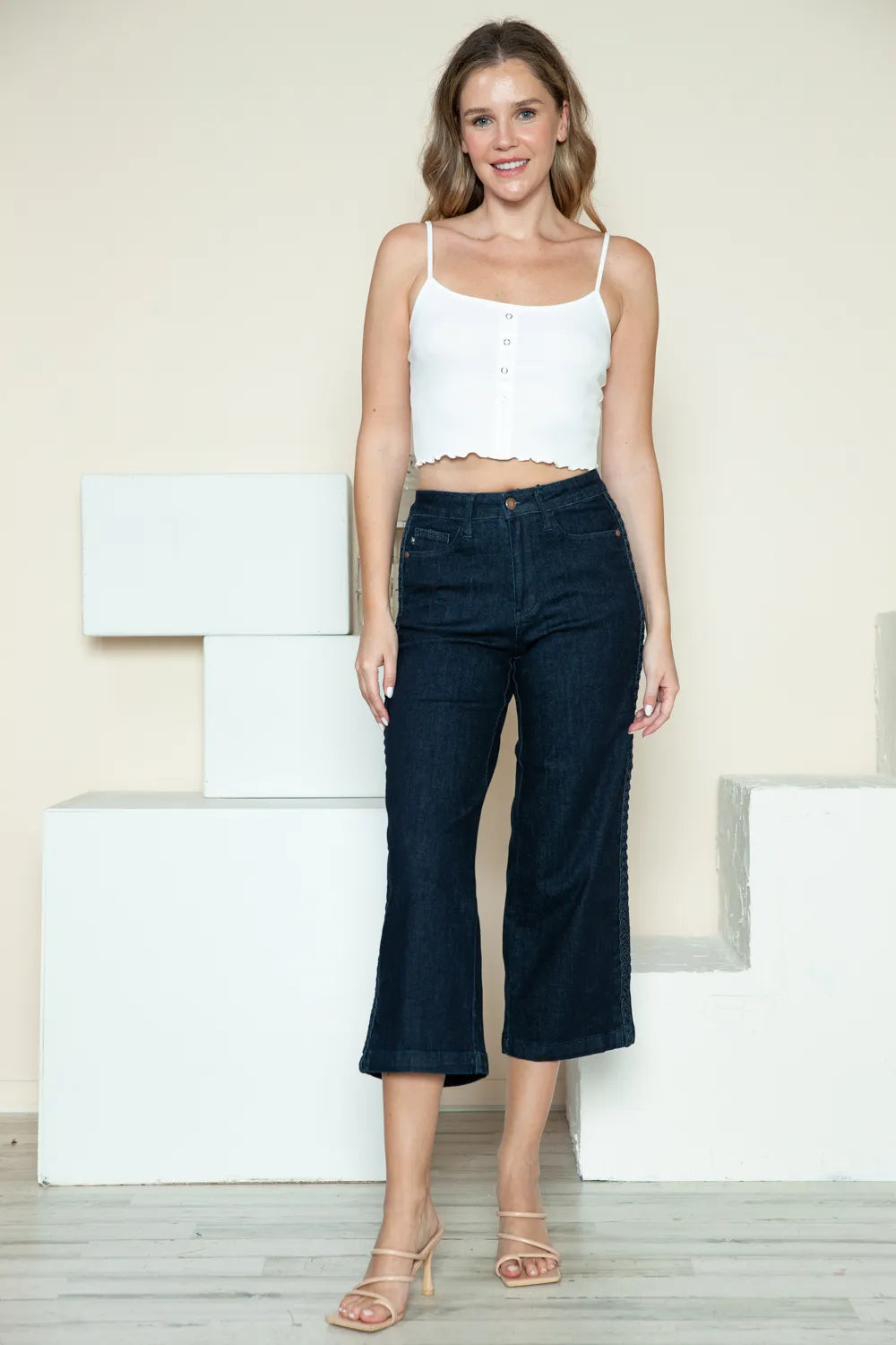 Judy Blue Full Size Side Seam Braid Detail Crop Wide Leg Jeans Carauana Store