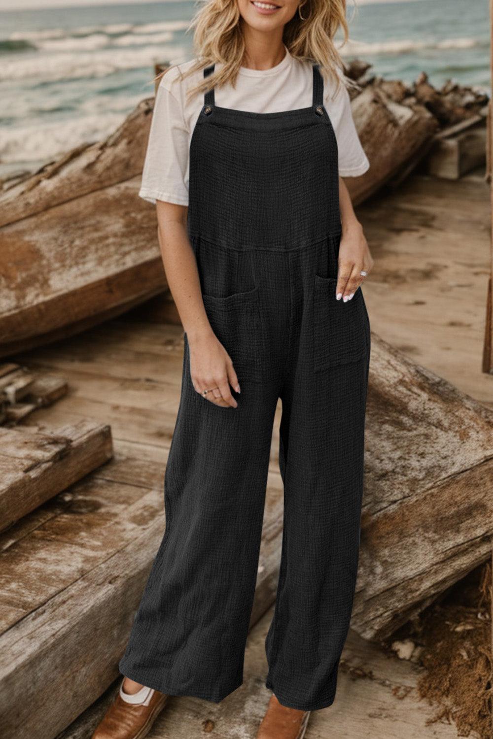Full Size Wide Leg Front Pocket Jumpsuit Carauana Store