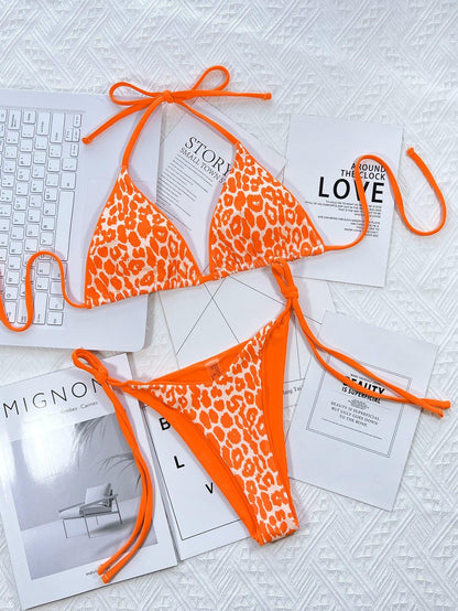 Leopard Print Halter Neck Tie Side Bikini Set Carauana Store