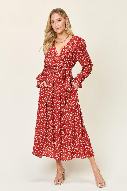 Double Take Full Size Tie Back Flounce Sleeve Dress Carauana Store