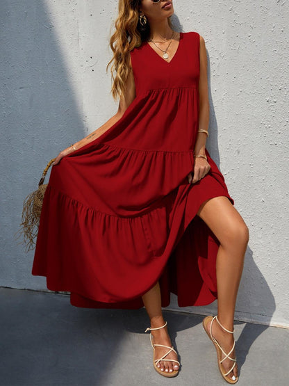 Tiered V-Neck Sleeve Dress Carauana Store