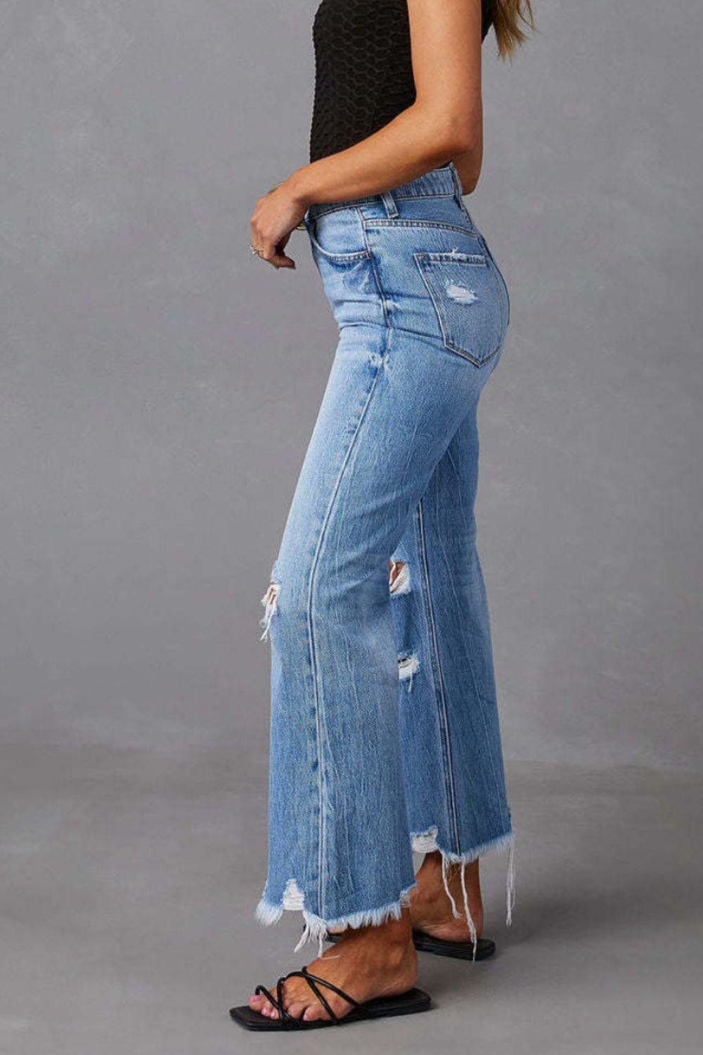 Distressed Raw Hem Jeans with Pockets Carauana Store