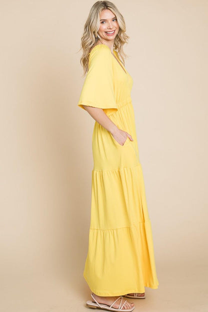 Culture Code Backless Plunge Half Sleeve Tiered Dress Carauana Store