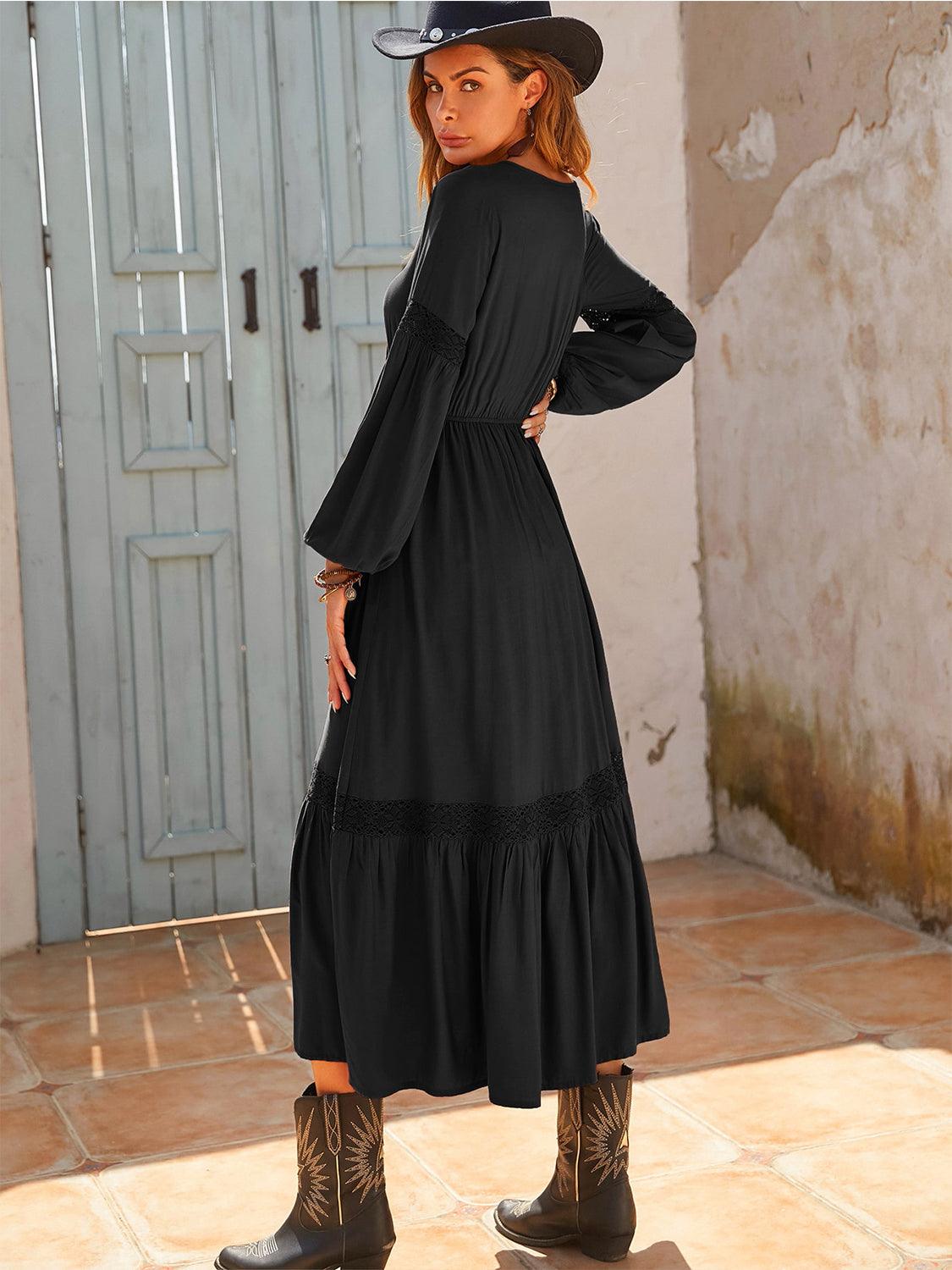 Tie Neck Balloon Sleeve Midi Dress Carauana Store