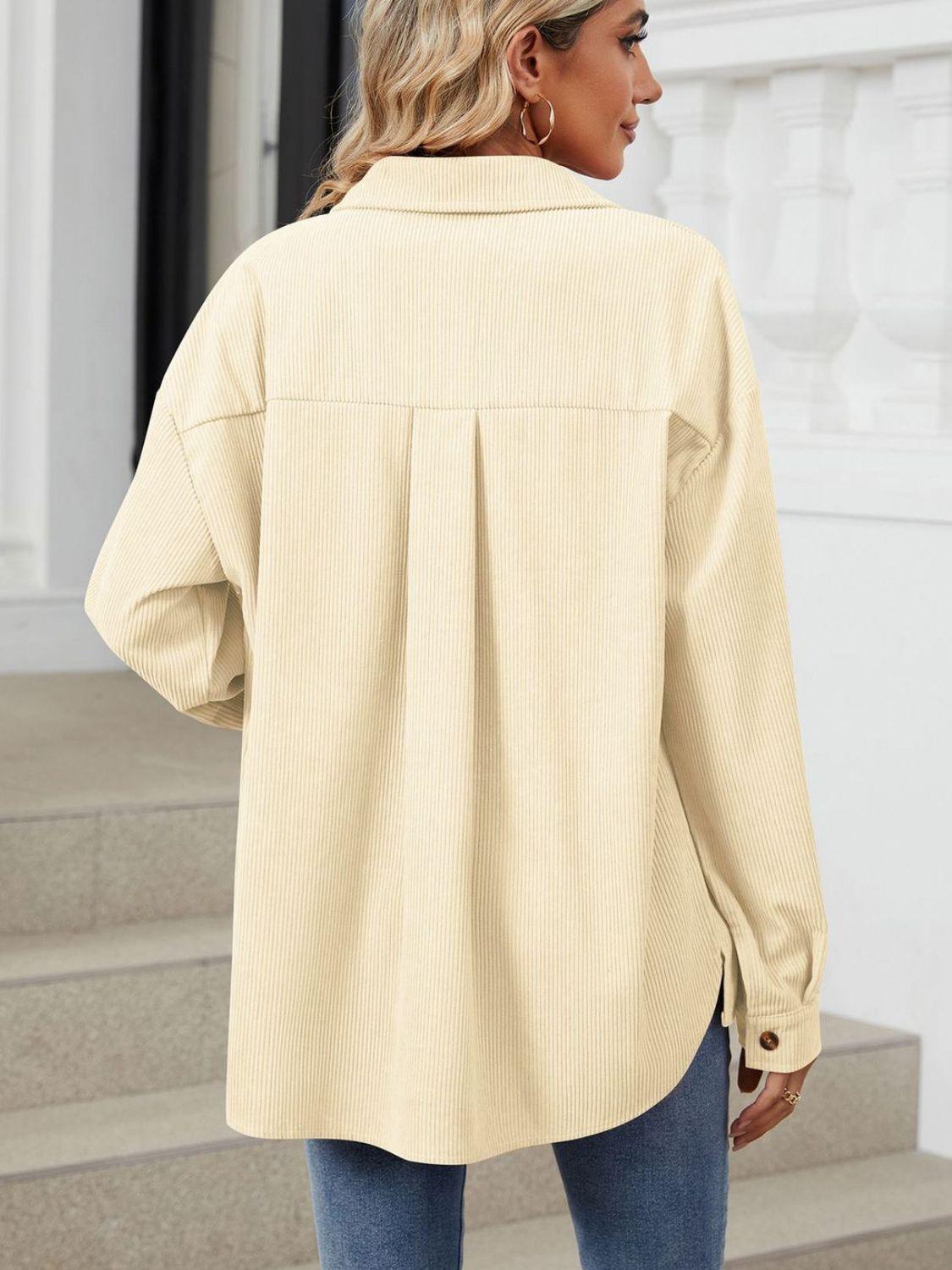 Button Up Dropped Shoulder Long Sleeve Outerwear Carauana Store