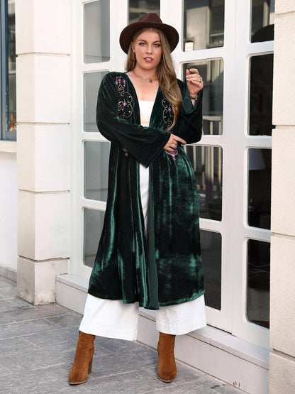 Plus Size Printed Open Front Long Sleeve Cardigan Carauana Store