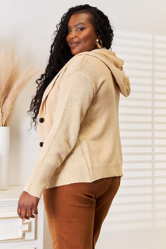 Woven Right Button-Down Long Sleeve Hooded Sweater Carauana Store