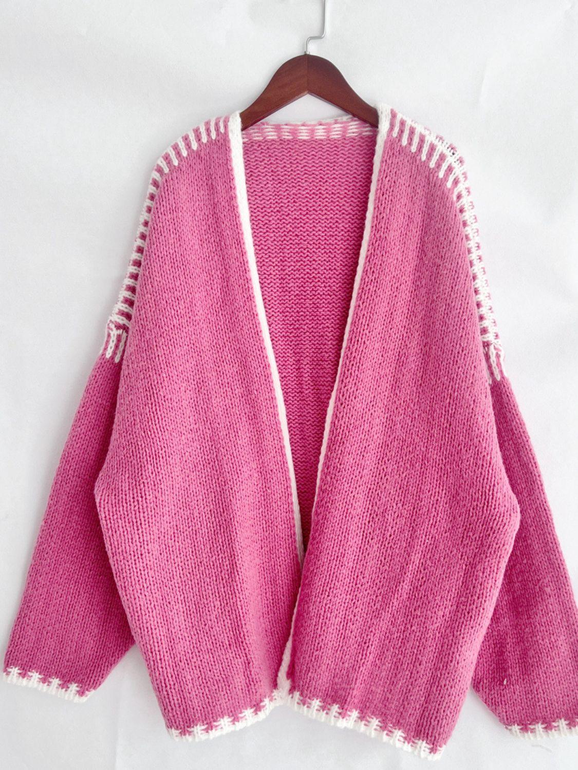 Double Take Contrast Open Front Dropped Shoulder Cardigan Carauana Store