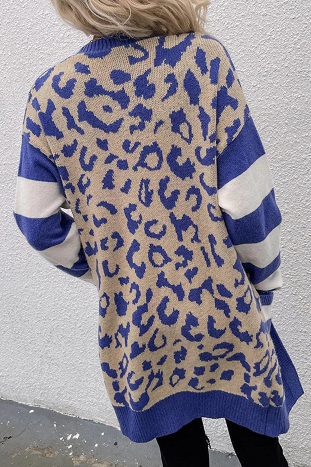 Leopard Open Front Long Sleeve Cardigan Carauana Store