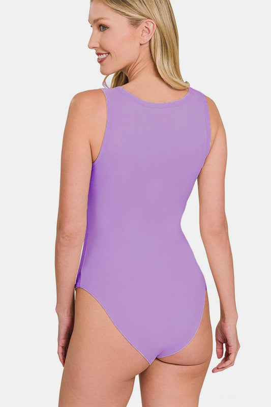 Zenana Microfiber Notched Sleeveless Bodysuit Carauana Store