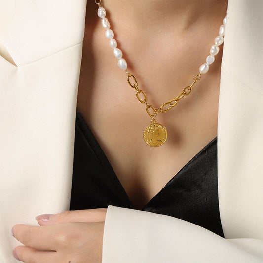 Coin pendant Pearl Titanium Steel Necklace Carauana Store