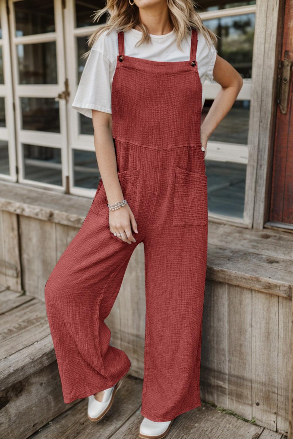 Full Size Wide Leg Front Pocket Jumpsuit Carauana Store