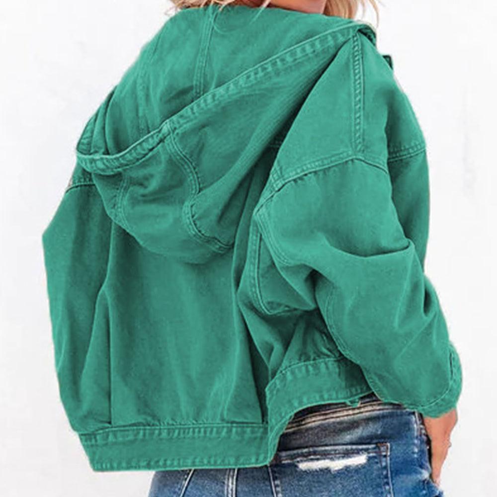Hooded Dropped Shoulder Denim Jacket Carauana Store